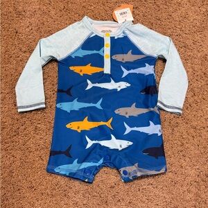 Mud Pie Blue Shark Rashguard Swim Shirt, size 6-9 months.